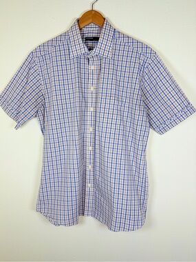Woolworths Easy Care Plaid Button Up Shirt Men’s 16/41 Regular Fit Short Sleeve